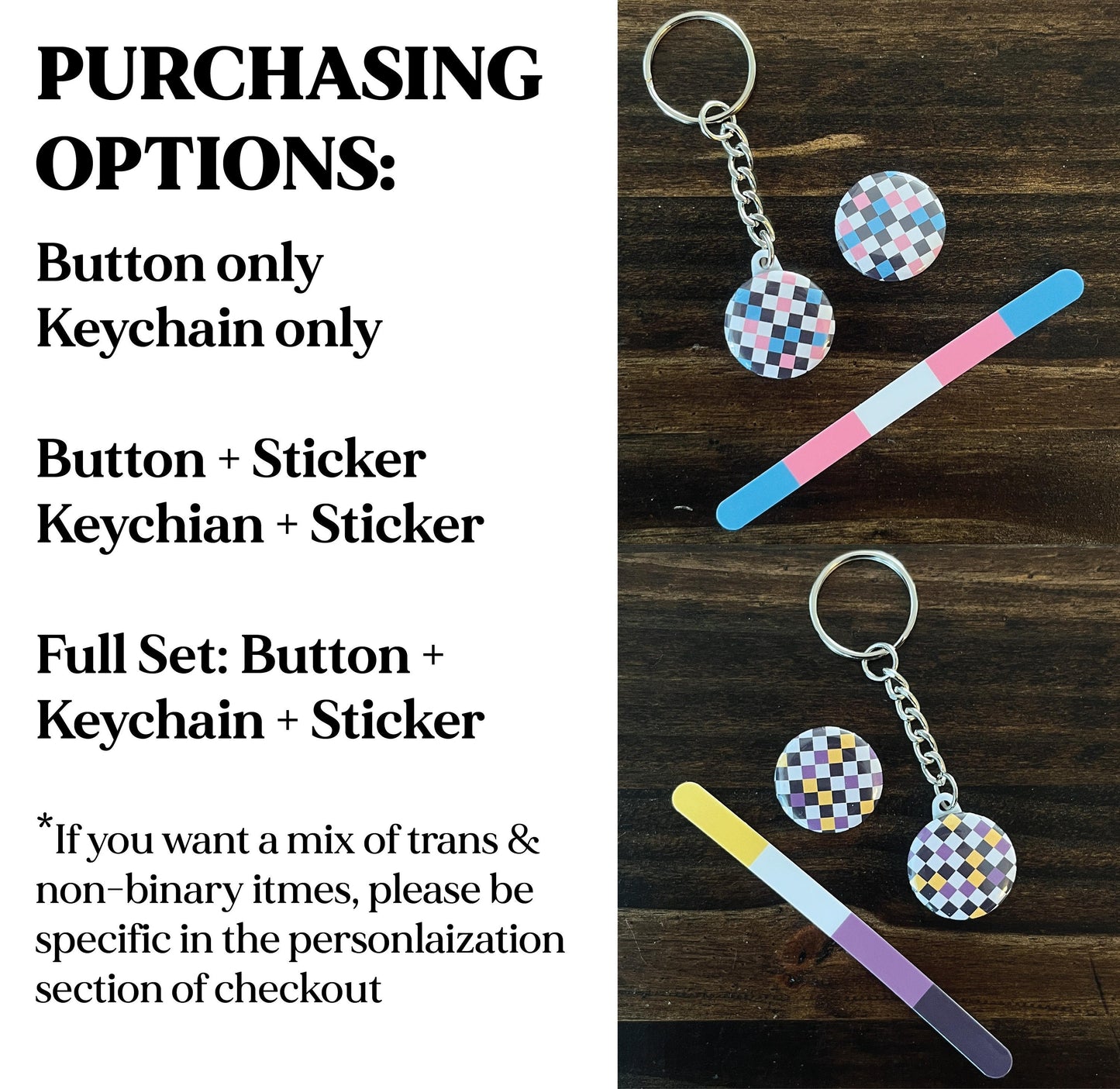 Subtle Pride Checkerboard Keychain/Button | Trans & Non-Binary