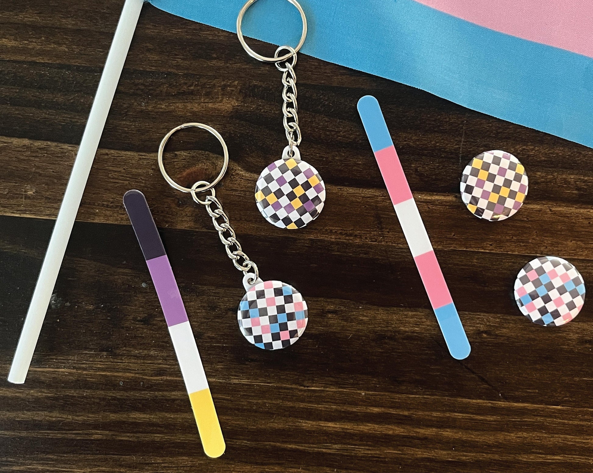 Subtle Pride Checkerboard Keychain/Button | Trans & Non-Binary