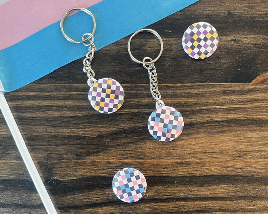 Subtle Pride Checkerboard Keychain/Button | Trans & Non-Binary